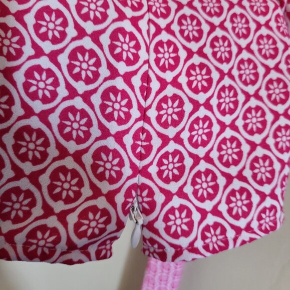 Talbots Boho Top Women's 2X Pink White Tie Waist Short Sleeve Zip Side Career - Picture 7 of 8